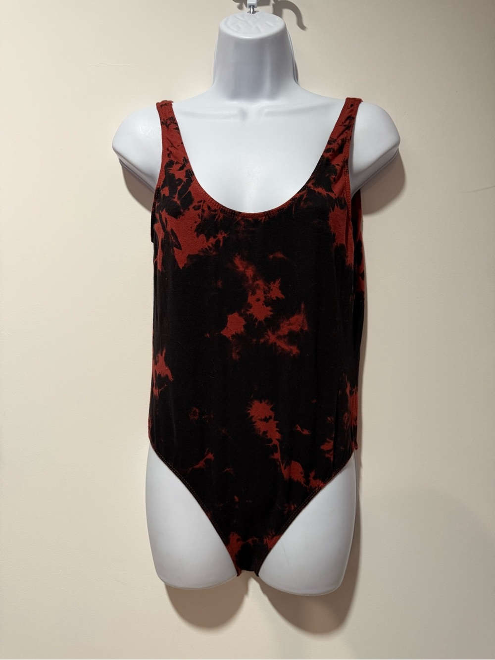 Cold Crush Black and Rust Red Tie-Dye Scoop Neck Bodysuit